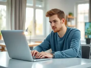 Dłonie piszące na klawiaturze laptopa, na którego ekranie widoczny jest dokument z wstawionym przypisem dolnym.